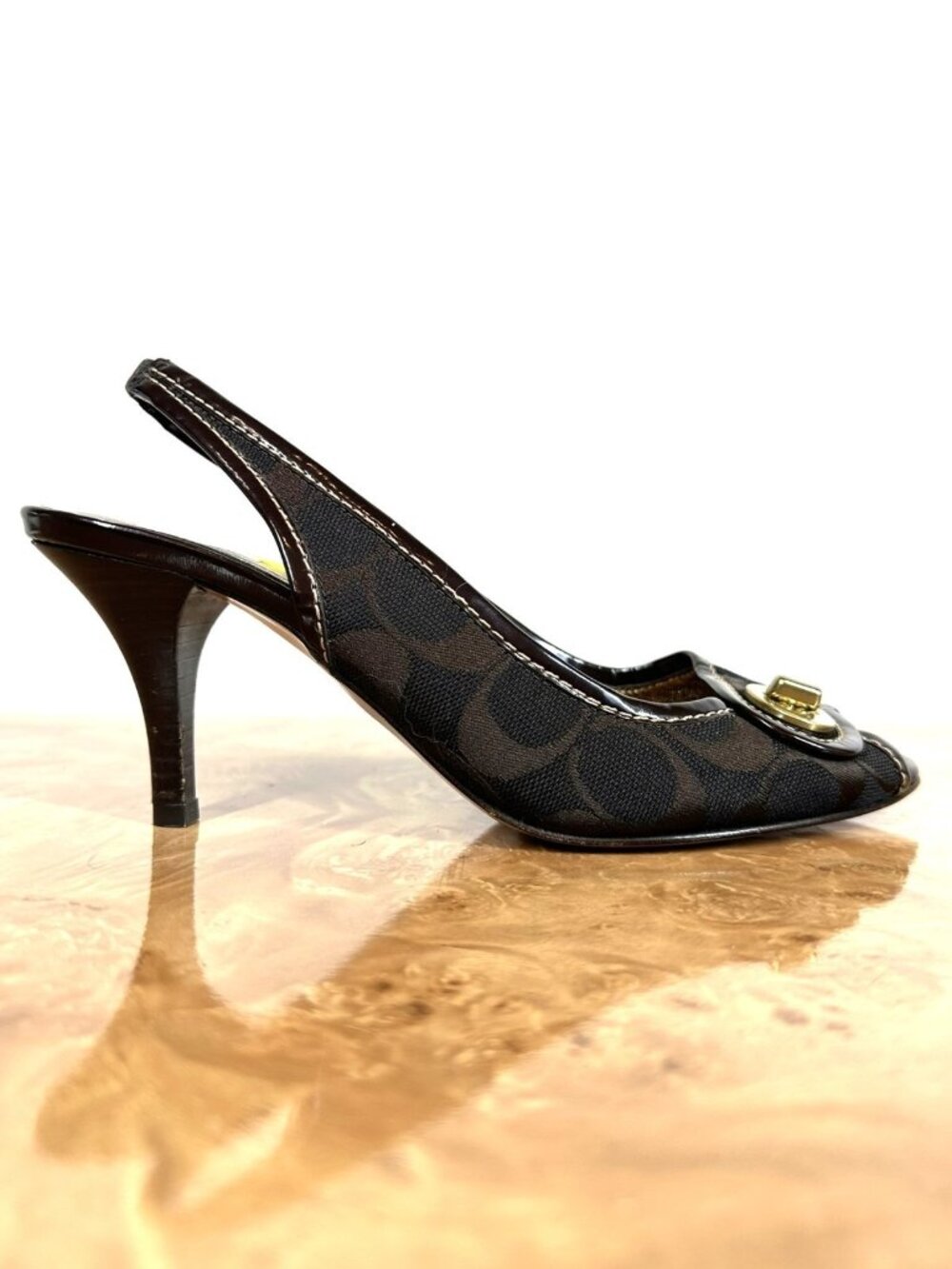 NEW Coach Brook Signature C Jacquard Turnlock Peep Toe Slingback Heels 6.5B